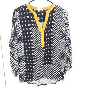 Tiny Top Womens M V Neck Roll Tab Sleeve Abstract Corpcore Office Workwear